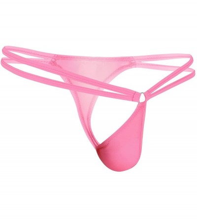 G-Strings & Thongs Men's Sissy Micro Thong Bulge Pouch Double Waist Straps G-String Bikini Briefs Underwear - Pink - CM190OQY...