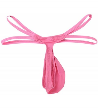 G-Strings & Thongs Men's Sissy Micro Thong Bulge Pouch Double Waist Straps G-String Bikini Briefs Underwear - Pink - CM190OQY...