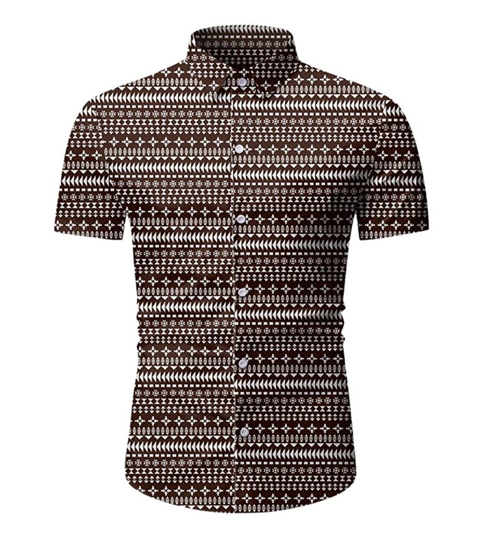 Trunks Men Casual Summer Printed Button Short Sleeve Hawaiian T-Shirt Top Blouse - Coffee3 - C7195QHU2M4 $33.58