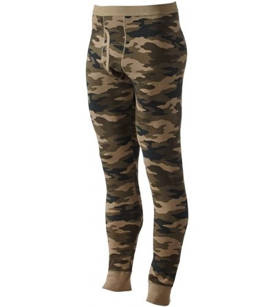 Thermal Underwear Solid Thermal Long John Underwear Pants - Green Camo - CU12N5KQF84 $27.54