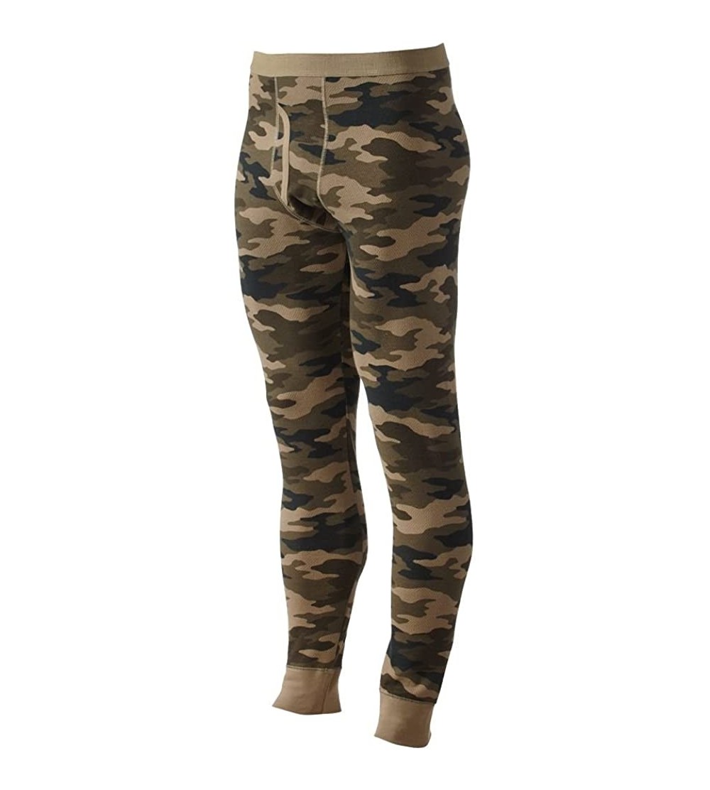 Thermal Underwear Solid Thermal Long John Underwear Pants - Green Camo - CU12N5KQF84 $13.77