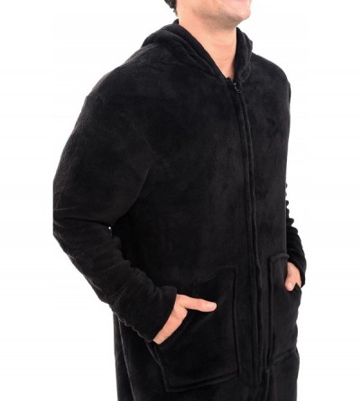 Sleep Sets Men's Warm Fleece One Piece Footed Pajamas- Adult Onesie with Hood - Black - CF116M0ANZZ $34.69
