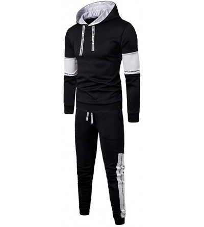 Sleep Sets Mens Patchwork Autumn Winter Sweatshirt Top Pants Sets Sport Suit Tracksuit - Black - C218YHQ4ZSQ $51.28