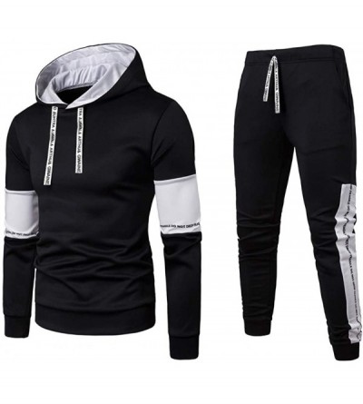 Sleep Sets Mens Patchwork Autumn Winter Sweatshirt Top Pants Sets Sport Suit Tracksuit - Black - C218YHQ4ZSQ $29.30