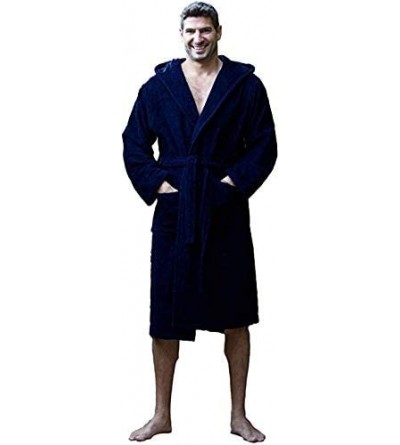 Robes Bamboo Adult Hooded Unisex Robe - Navy- Small/Medium - Navy - C4129BIUHQF $50.02