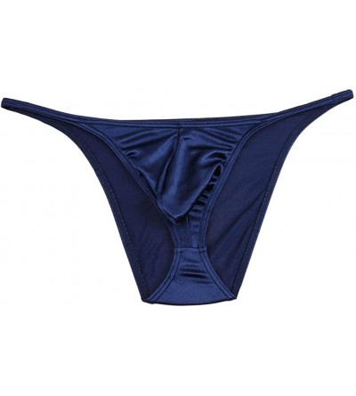 Bikinis Men's Mini Briefs Glossy Bikini Briefs Guys Sexy Men Pouch Brief Underwear Pants - Dark Blue - CA17XQ8X0MY $10.57