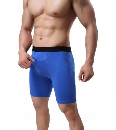 Boxer Briefs Men's Cotton Boxer Briefs Long Leg Underwear No Ride Up Stretch with Open Fly - 1 Pack Blue - CE18CILLLM8 $10.09