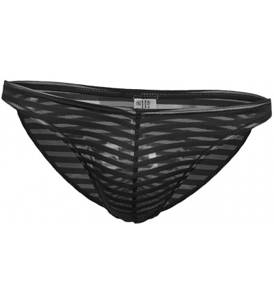 Briefs Men's Stripes Sheer Mesh See Through Briefs Underwear Naughty Lingerie - Black - CH19CGZY605 $21.84