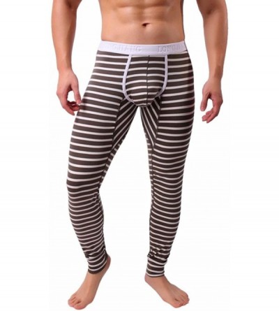 Thermal Underwear Mens Striped Breathe Patchwork Low Rise Leggings Long Johns Thermal Pant - Brown - C11899H6D7O $29.88