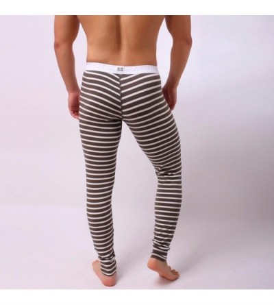 Thermal Underwear Mens Striped Breathe Patchwork Low Rise Leggings Long Johns Thermal Pant - Brown - C11899H6D7O $27.74