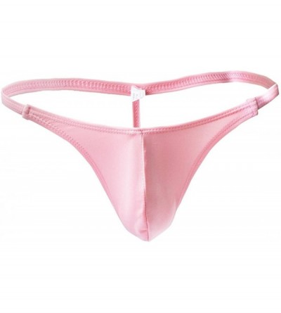 G-Strings & Thongs Mens Erotic Bikini Briefs Low Rise Bulge Pouch G-String Thongs Underwear - Pink - C4197X5705U $12.44