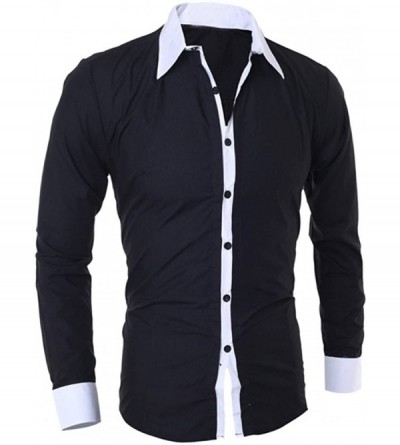 Undershirts Fashion Personality Blouse for Men Casual Slim Fit Long-Sleeved Dress Shirt Top Blouse - Black - CN18YDNY6Y8 $34.03
