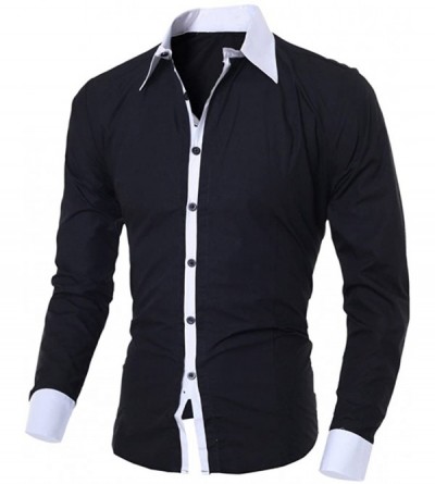 Undershirts Fashion Personality Blouse for Men Casual Slim Fit Long-Sleeved Dress Shirt Top Blouse - Black - CN18YDNY6Y8 $14.46
