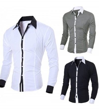 Undershirts Fashion Personality Blouse for Men Casual Slim Fit Long-Sleeved Dress Shirt Top Blouse - Black - CN18YDNY6Y8 $14.46