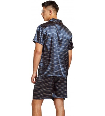 Sleep Sets Satin Silk Pajamas Shorts for Men Rayon Silk Sleepwear Summer Pajama Set - Blue With Golden - C618UI0DNZ4 $36.75