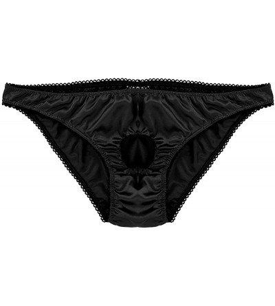 Bikinis Men's Sexy Jock Strap Bikini Briefs Open Front Hole Satin Underwear - Black - CR18EDU8G9U $12.70