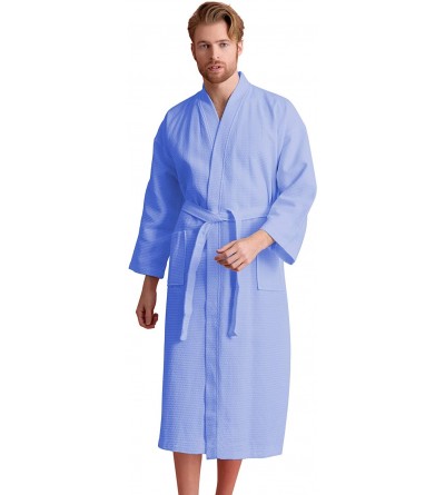 Robes Handsome Waffle Spa Bathrobe for Men. Luxurious Square Pattern Premium Cotton - Serenity Blue - CV18QI28YRD $23.23