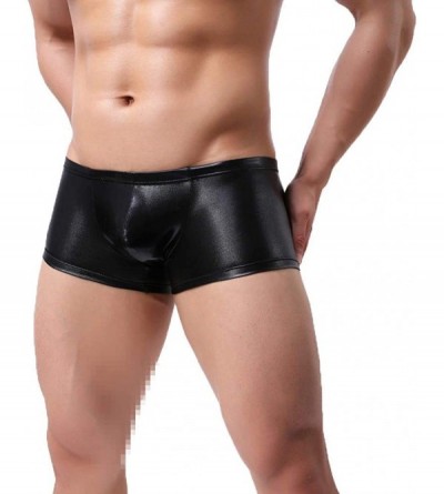 Boxer Briefs Mens Leather Underwear Sexy Shiny Briefs Pouch Boxer Beach Shorts Pants Zulmaliu - Black - CE18LYXLR2T $22.24