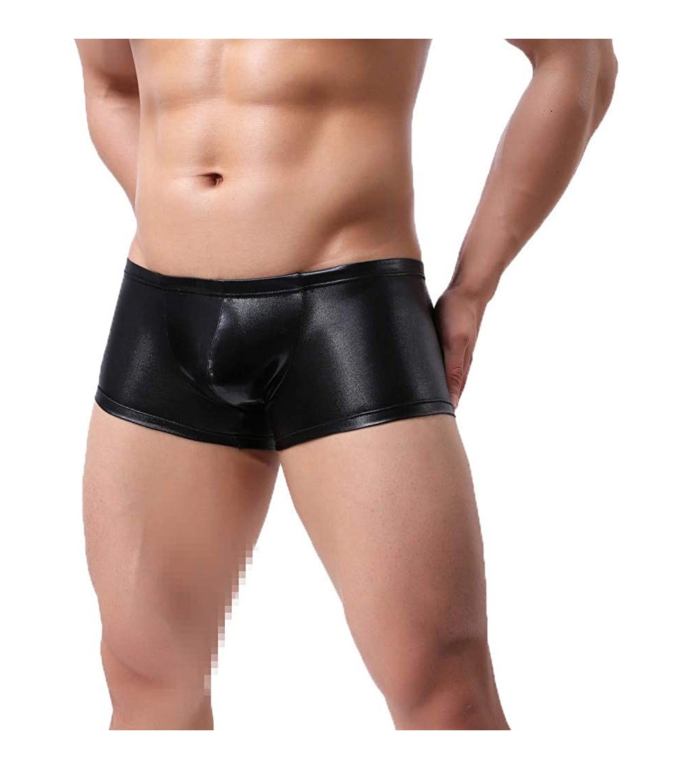 Boxer Briefs Mens Leather Underwear Sexy Shiny Briefs Pouch Boxer Beach Shorts Pants Zulmaliu - Black - CE18LYXLR2T $23.97