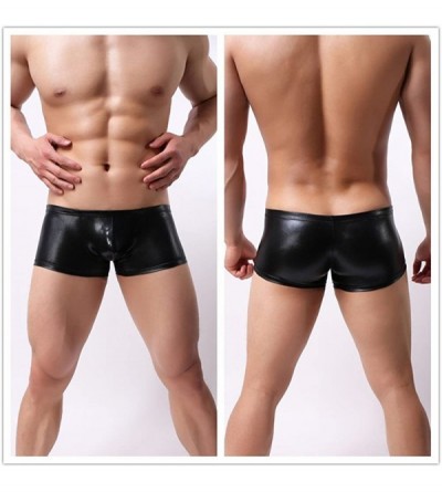 Boxer Briefs Mens Leather Underwear Sexy Shiny Briefs Pouch Boxer Beach Shorts Pants Zulmaliu - Black - CE18LYXLR2T $23.97