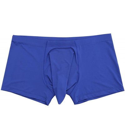 Boxer Briefs Men's Silky Boxer Briefs Long Sheath Sleeve Underwear Lingerie Bikini Shorts - Blue - C218DIC4HGG $13.24