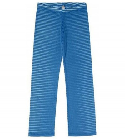 Shapewear Men's See Through Sheer Mesh Loose Long Stripe Underwear Swim Trunks Casual Pants - Blue - CL19DHTCS0Q $21.62