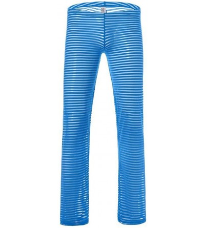 Shapewear Men's See Through Sheer Mesh Loose Long Stripe Underwear Swim Trunks Casual Pants - Blue - CL19DHTCS0Q $21.62