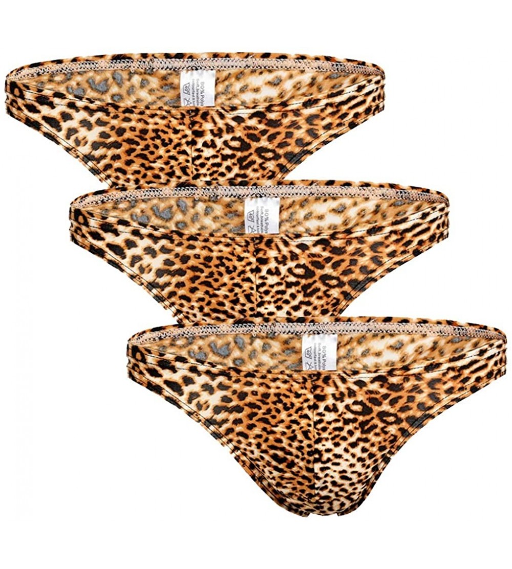 Briefs Leopard-Print Men's Sexy Buttocks Briefs Low-Rise Breathable Briefs - Yellow 3 - CM18Y6IX98D $14.15