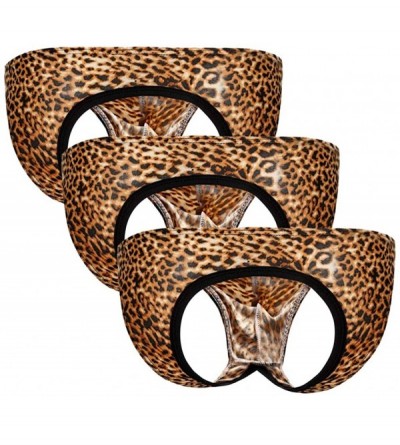 Briefs Leopard-Print Men's Sexy Buttocks Briefs Low-Rise Breathable Briefs - Yellow 3 - CM18Y6IX98D $14.15