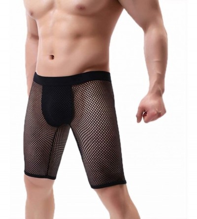 Boxer Briefs Men's Sports Tight Shorts Leggings Mesh Workout Sports Gym Short Pants - Black - C518Z2QY6ZG $19.94