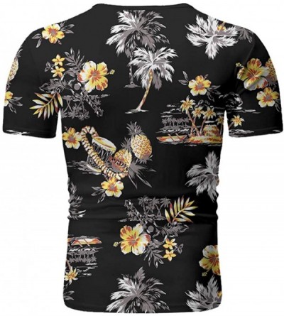 Thermal Underwear Mens Flower Printed T-Shirts- Casual Short Sleeve Crewneck Tees Summer Beach Breatheable Tops - B-black - C...
