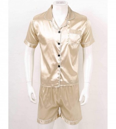 Sleep Sets Mens Summer Pajamas Set Shiny Satin Short Sleeves Shirt Top with Boxer Shorts - Champagne - CD19D3SLOSM $31.08