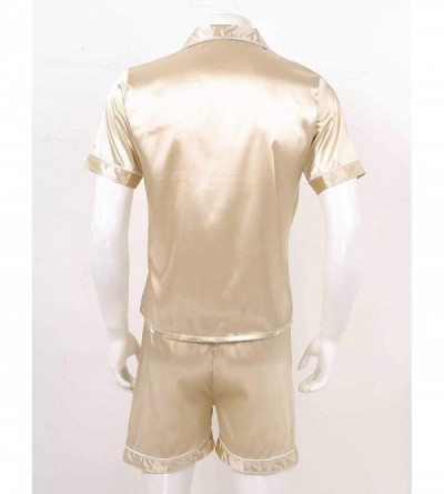 Sleep Sets Mens Summer Pajamas Set Shiny Satin Short Sleeves Shirt Top with Boxer Shorts - Champagne - CD19D3SLOSM $31.08