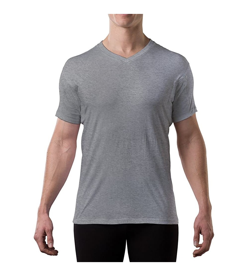 Undershirts Sweatproof Undershirt for Men with Underarm Sweat Pads (Original Fit- V-Neck) - Heather Grey - C412BNVTP8J $30.16