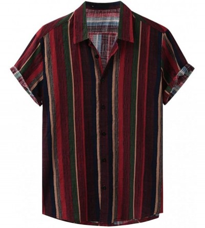Sleep Tops Fashion Summer Shirts for Men Printed Turn Down Collar Short Sleeve Casual Shirts - Red - CN19C9WHYTM $28.08
