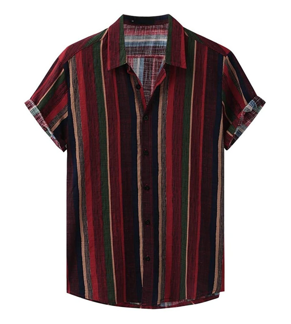 Sleep Tops Fashion Summer Shirts for Men Printed Turn Down Collar Short Sleeve Casual Shirts - Red - CN19C9WHYTM $28.08