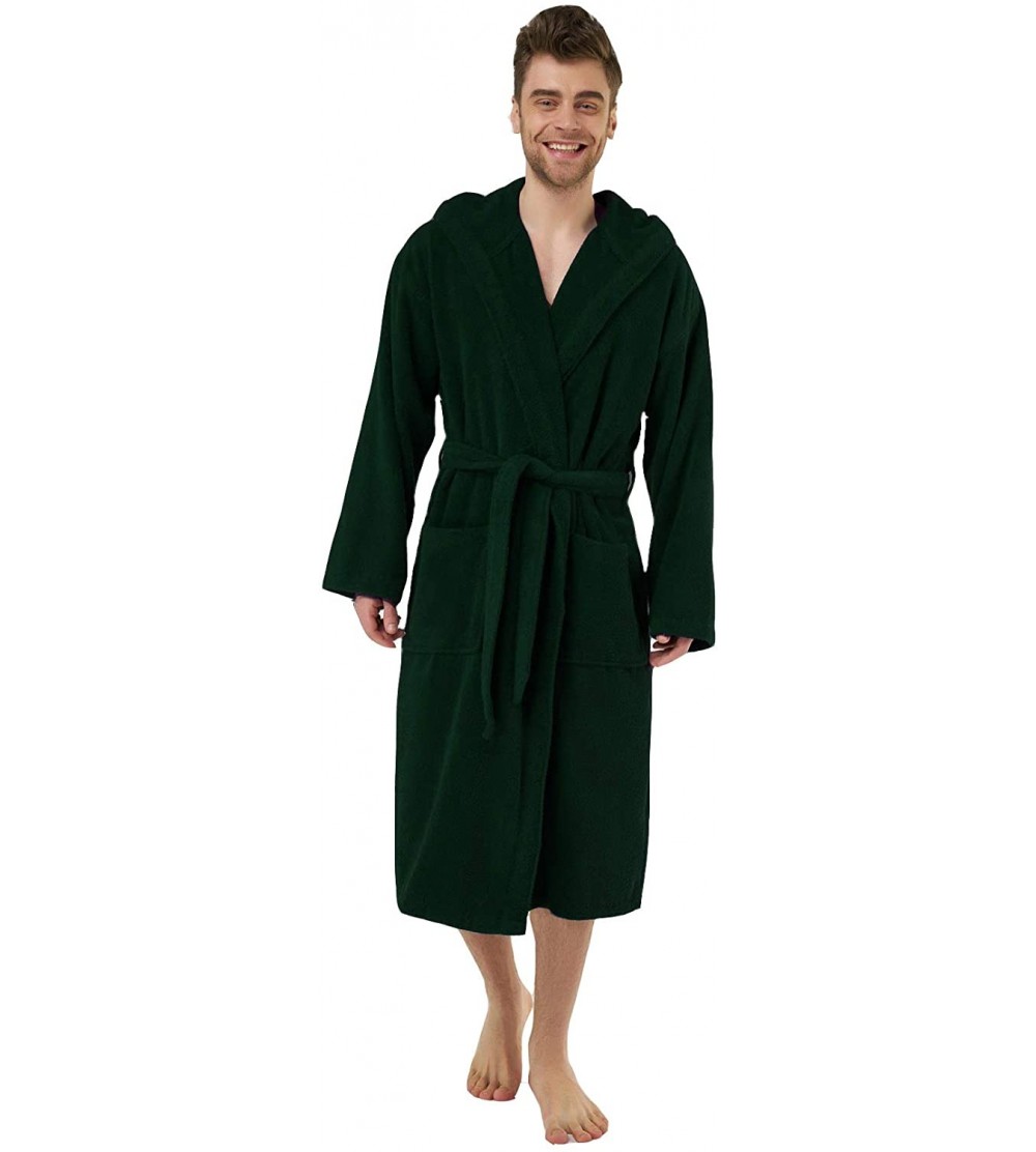 Robes Clouseout - Lightweight Hooded Terry Bathrobe- 50" Length. Unisex Design - Hunter Green - CT115FDKW6L $44.92