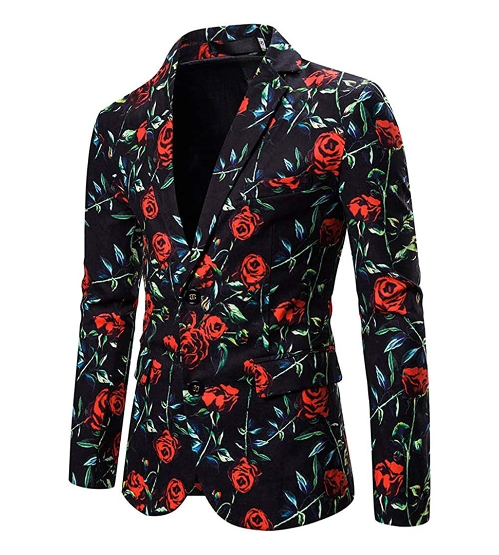 Shapewear Men's Floral Party Dress Suit Luxury Embroidered Wedding Blazer Dinner Tuxedo Jacket - Red - CV192T40H2C $43.03