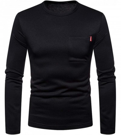 Thermal Underwear Men's Solid Long Sleeve Knit Shirt Classic Thermal Underwear Top - 02010324xblack - CF192D8TO2Y $22.25