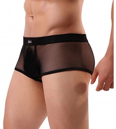 Boxer Briefs Men's Underwears Sexy Underwear Mesh Letter Printed Boxer Briefs Shorts Bulge Pouch Underpants - Black - C018H27...