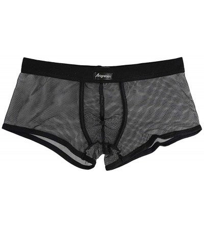 Boxer Briefs Men's Underwears Sexy Underwear Mesh Letter Printed Boxer Briefs Shorts Bulge Pouch Underpants - Black - C018H27...