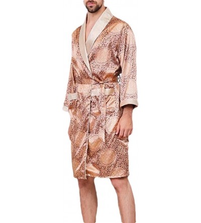 Robes Men's Fashion Summer Luxurious Kimono Soft Satin Robe with Shorts Nightgown Long-Sleeve Pajamas Printed Bathrobes - 6 -...