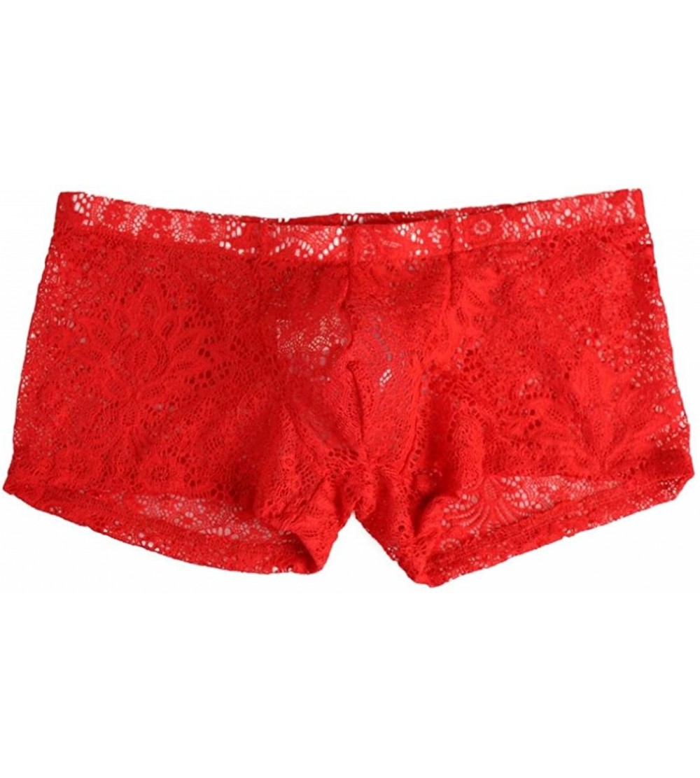 Bikinis Men's Bikini Underwear- Mesh Transparent Boxers Bulge Comfy Underwear (M- Blue) (Red- XL) - CK18GRHITC2 $8.31