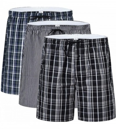Sleep Bottoms Men's Pajama Shorts Man Plaid Sleep Shorts Cotton Lounge Boxer Shorts with Pockets - 3 Pack-11 - C3199ZNM2WO $3...