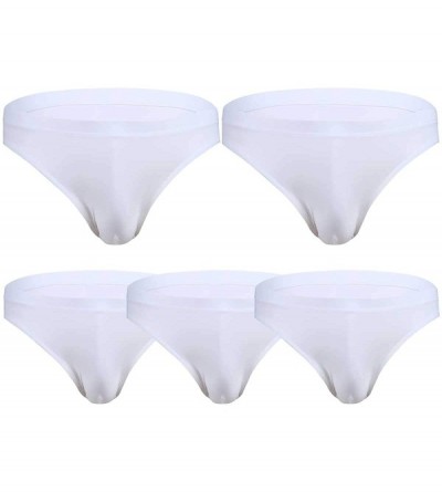 G-Strings & Thongs 5 Pack Men's Bikini Briefs Underwear Thong G-String Bulge Pouch Underpants - White - CG199S7436U $23.60