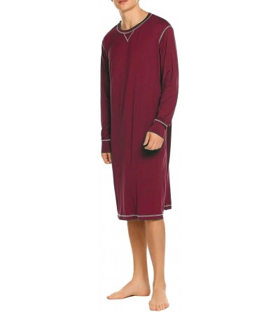 Sleep Tops Men's Nightshirt Long Sleeve Sleepwear Soft Comfy Nightgown Loose Sleep Shirt S-XXL - Wine Red - C0193ZRKG4R $22.63
