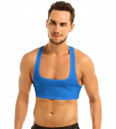 Undershirts Mens Spandex Racer Back Super Cropped Vest Tank Tops Gym Muscle Shirts Stringer Vest - Blue - CZ19DEOU8DO $26.73