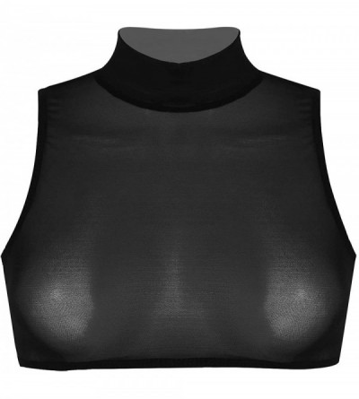 Bras Women's Mesh Gauze Sleeveless See Through Halter Bra Vest Tank Crop Tops - Mesh Black - CC1920MYOXM $35.79