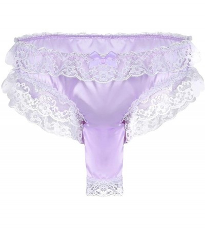 Briefs Mens Soft Silky Satin Frilly Ruffles Lace Girly Maid Bikini Briefs Sissy Pouch Crossdress Cheeky Panties Underwear - L...