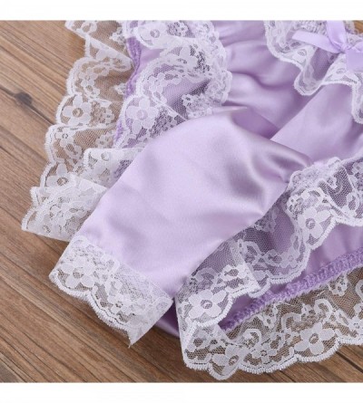 Briefs Mens Soft Silky Satin Frilly Ruffles Lace Girly Maid Bikini Briefs Sissy Pouch Crossdress Cheeky Panties Underwear - L...